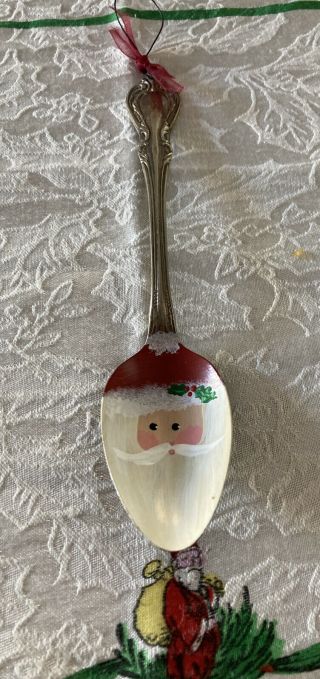 Handmade Vintage Silverware Santa Spoon,  Hand Painted Christmas Ornament Gift