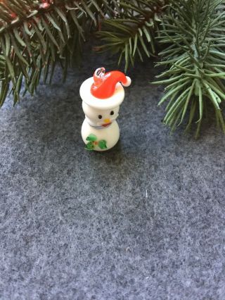 Vintage Lampwork Art Glass Snowman Mini Christmas Ornament Pendant 2