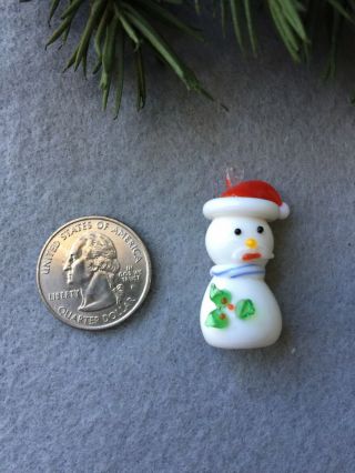 Vintage Lampwork Art Glass Snowman Mini Christmas Ornament Pendant 3