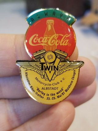 Vintage Coca Cola Harley Davidson Twin V Club Pin Germany 1987