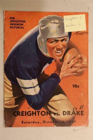 1939 Creighton University Vs.  Drake University - Football Program -