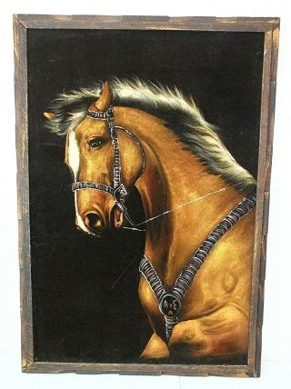 Huge Vintage Horse Black Velvet Painting,  Retro,  Framed,  26 " X 38 "