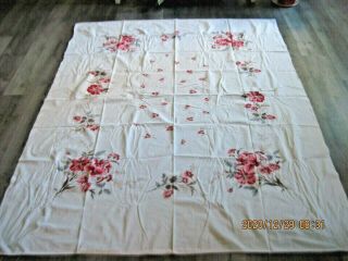 Vintage Floral Tablecloth W/colorful Red/pink Flowers 58 X 72