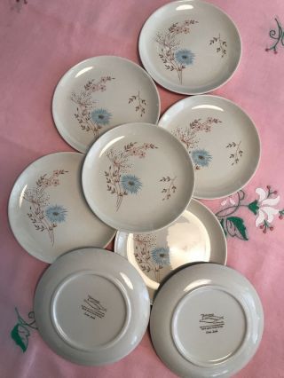 Vtg Taylor Smith & Taylor " Echo Dell " 8 - 6 1/8 " Plates Exc Cond Ivory W/blue