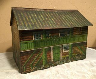 Vintage Antique Tin Litho Swiss Chalet/barn With Opening Roof - Unique