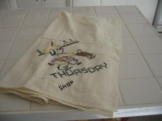 Vintage Embroidered Puppy Dog Thursday Days Of The Week Flour Sack Dish Towel