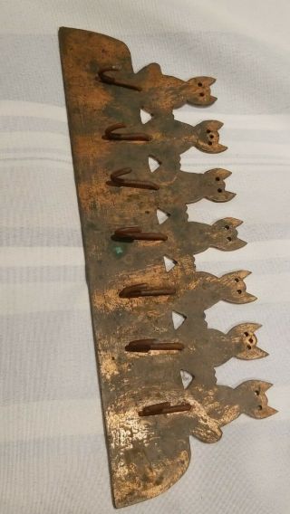 Vintage Brass Cats Kittens Wall Mount 7 Hooks Coat Hat Hanger keys Shippin 2