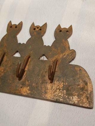 Vintage Brass Cats Kittens Wall Mount 7 Hooks Coat Hat Hanger keys Shippin 3