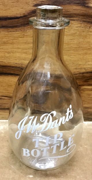 Antique Back Bar Pinch Bottle,  White Print With Cork - J.  W.  Dante’s Tip Bottle