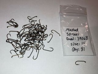 81 Vintage Mustad Sproat Fishing Hooks For Fly Tying Size 14 Qual 3906b