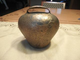 Vtg Brass Cow Bell With Handle 5 1/2 " X 4 1/2 "