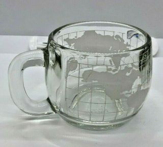 Vintage Nestle Nescafe Clear Glass Globe World Cup Mug Coffee Tea