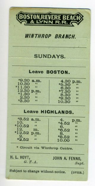 BOSTON REVERE BEACH & LYNN Railroad Timetable - 1894 - Narrow Gauge 2