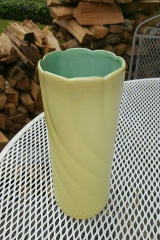 Vintage Red Wing Pottery Tall Swirl Yellow / Aqua Vase