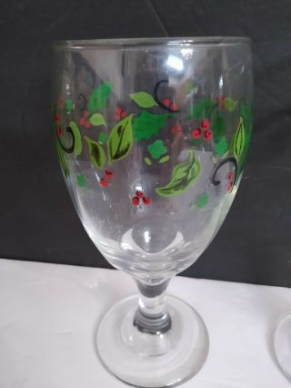 4 LIBBEY HOLLY LEAF & BERRY BERRIES CHRISTMAS GLASSES ICED TEA,  WATER,  VTG 70s 2