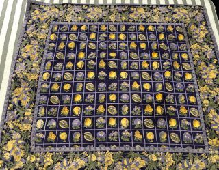 Vtg April Cornell Purple Yellow Fruits Tablecoth 49” X45” “faded Color”