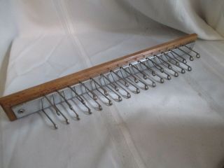 Vintage Wood And Silver Tone Tie Rack 36 Hooks Closet Organizer Metal Wall Mount
