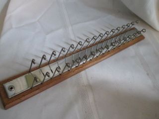 Vintage Wood and Silver Tone Tie Rack 36 Hooks Closet Organizer Metal Wall Mount 2