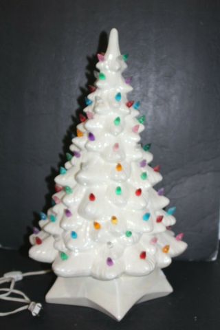 Vintage Ceramic Light Up Christmas Tree Pearl White 16 " Mulit - Colored Lights