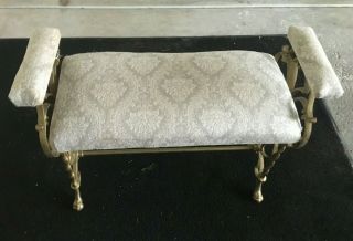 Vintage Dressing Table Bench W/ Ornate Sides Brocade Lpo