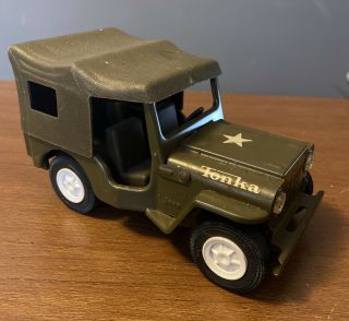 Vintage Tonka Army Jeep With Canopy Roof Top 6.  5” Long.