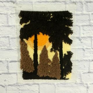 Vintage Sunset Completed Latch Hook Rug 17 " X 12 " Retro Wall Decor