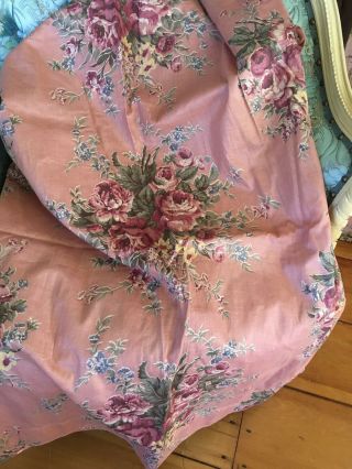 Pair Antique Pink Curtain Panels Polished Chintz Pink Roses Shabby Garden F