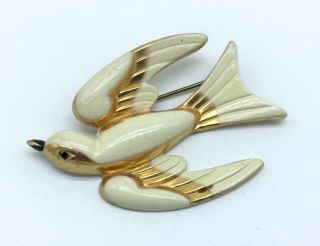 Vintage Gold Tone Enamel Signed Coro Pegasus Swallow Bird Pin Brooch Repoussé