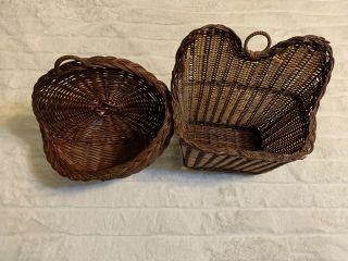 Two (2) Hanging Wicker Baskets Wall Hangers Home Decor Vintage Style Baskets 2