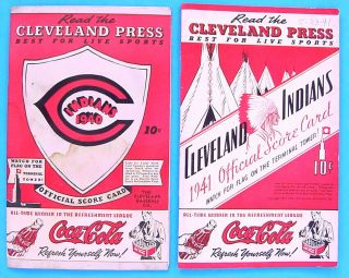 1940 & 1941 Cleveland Indians Baseball Official Score Cards W Coca - Cola Ads
