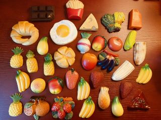 35 Vintage Fruits Vegetables Fries Cheese Egg Fridge Magnets Realistic Food 70’s