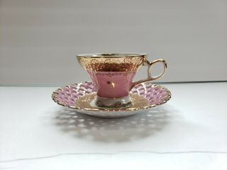 VINTAGE LM Royal Halsey Very Fine Tea Cup And Saucer Reticulated Both Gold Trim 2