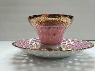 VINTAGE LM Royal Halsey Very Fine Tea Cup And Saucer Reticulated Both Gold Trim 3