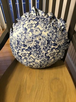 Vtg Laura Ashley Palace Garden Pillow Blue White Floral Chintz Country Round 16”
