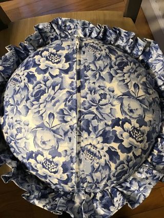 Vtg Laura Ashley Palace Garden Pillow Blue White Floral Chintz Country Round 16” 3