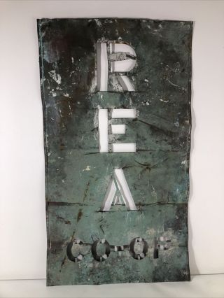 Rea Co - Op Copper Stencil Rare Antique Almost 2 Lb 13 X 23 " Rural Electric Farm