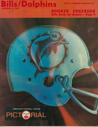1968 11/10 Afl Football Program,  Miami Dolphins V Buffalo Bills Frw