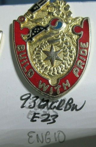 Army Crest Di Dui Cb Clutchback Vintage 93rd Engineer Battalion Bn E - 23
