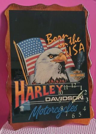 Vintage 1986 Harley Davidson Motorcycles Wall Clock Sign Born In The Usa Mancave