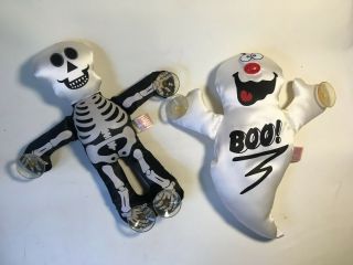 2 Vtg Halloween Plush Car Window Decor Suction Cups Skeleton Ghost Toy