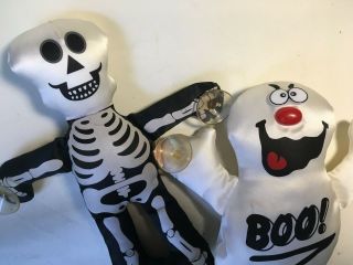 2 vtg Halloween Plush Car Window Decor Suction Cups Skeleton Ghost Toy 2