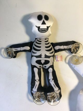 2 vtg Halloween Plush Car Window Decor Suction Cups Skeleton Ghost Toy 3