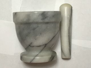 Vintage Marble Stone Mortar Pestle 4” X 4 3/8”