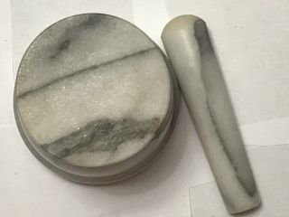 Vintage marble stone mortar pestle 4” x 4 3/8” 3