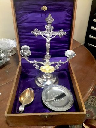 Antique 1890s Homans Silver Plate Sick Call Outfit Priest Last Rites Nr Boxed