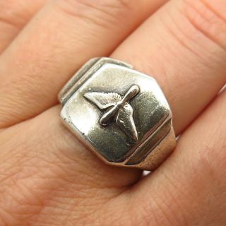 925 Sterling Silver Antique Wwii Us Air Force Wing Pilot Ring Size 8.  5
