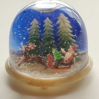Vintage Christmas Plastic Snow Globe Hong Kong Santa Sleigh Reindeer Retro 1980