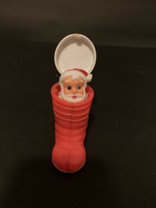 Vintage Plastic Christmas Toy Boot W/ Pop - Up Santa Claus Squeaker Hong Kong 3”h