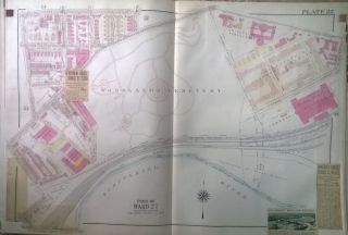 1918 Orig West Philadelphia Woodlands Cemetery Gw Bromley Atlas Map Linen 23x33