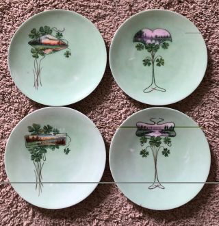 Vintage 4 Silesia Porcelain Dessert Plates 71/2 ",  Shamrocks 1900 - 1920